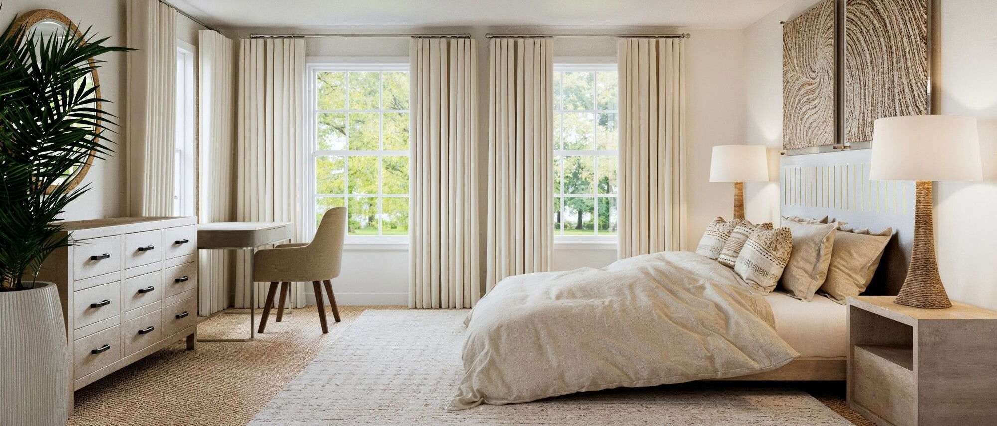 Diseño de Interior de Casa de Verano Costera Relajante - Renderizado Después