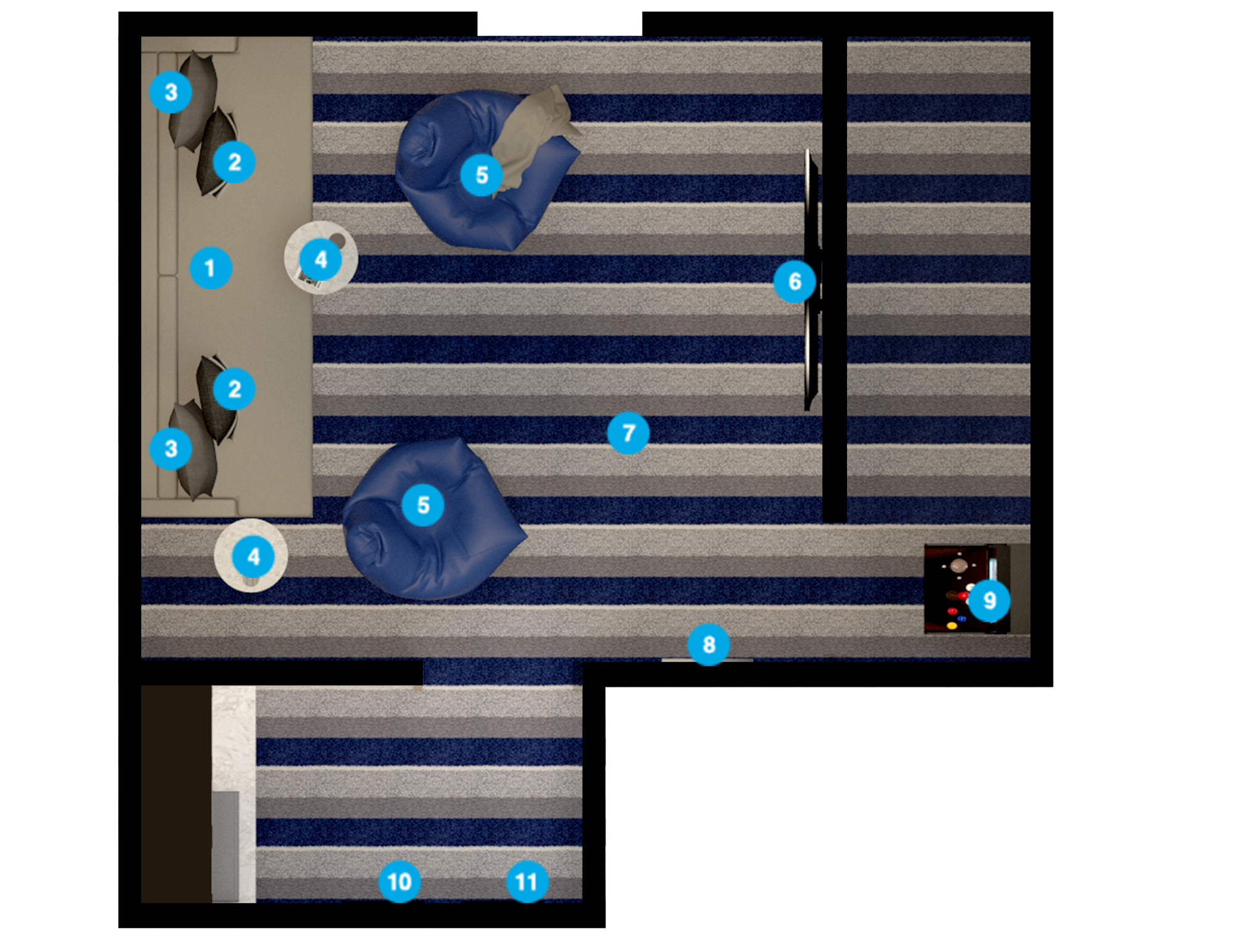 Plano de planta de sala de estar en línea