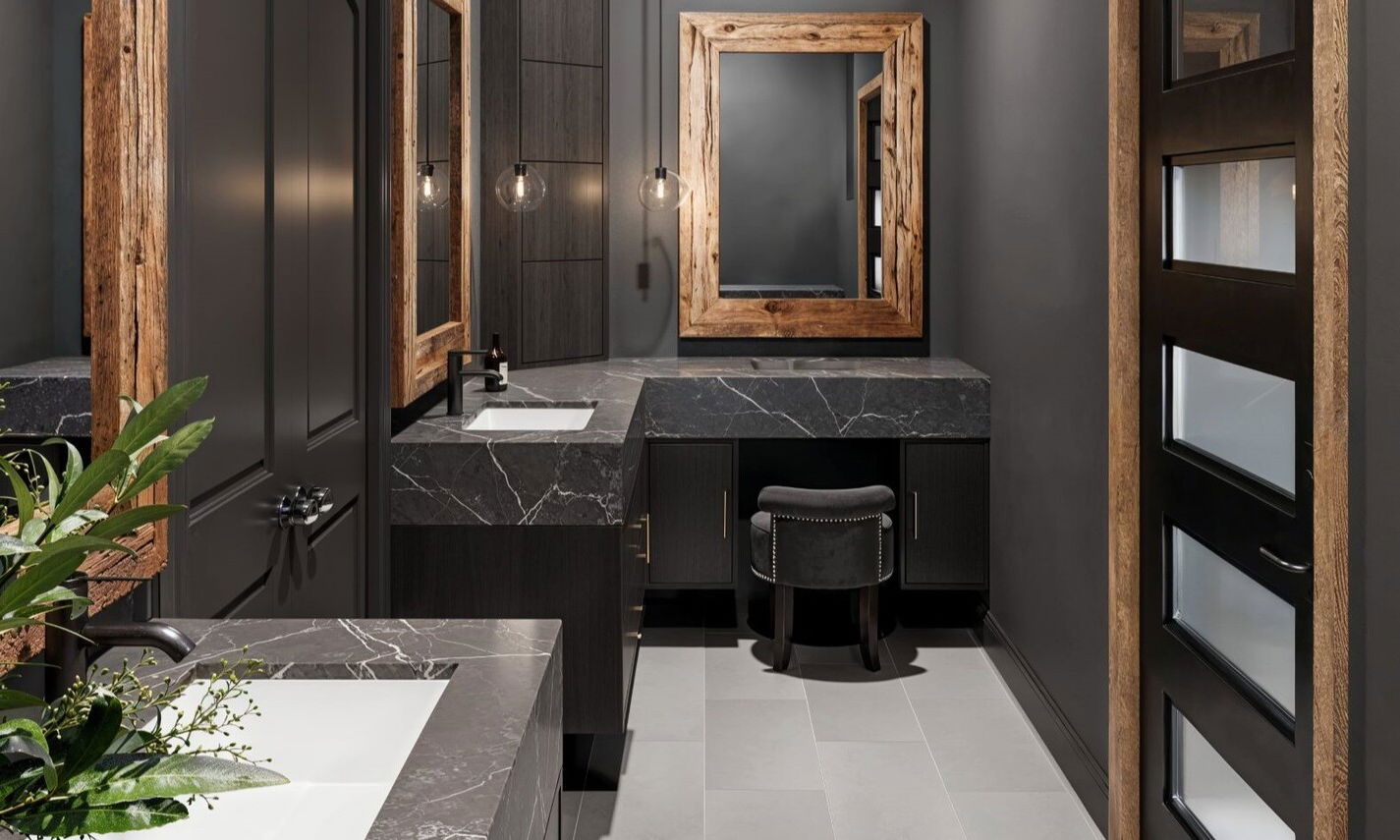 Moody Master Bathroom Remodel by top Brentwood interior designers