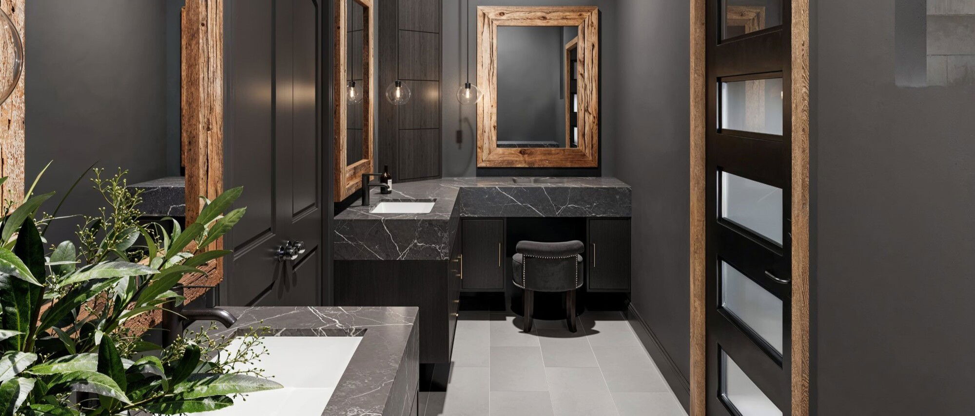 Moody Master Bathroom Remodel by top Brentwood interior designers