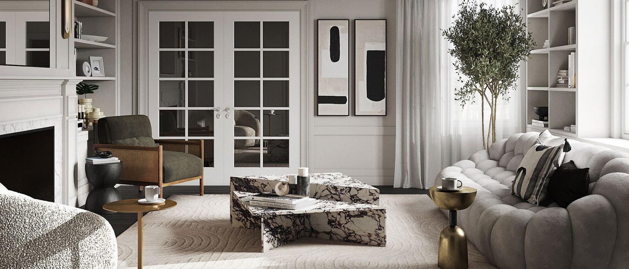 Bubble Curved Sofa Living Room Interior Design by interior designers in Worcester, Massachusetts