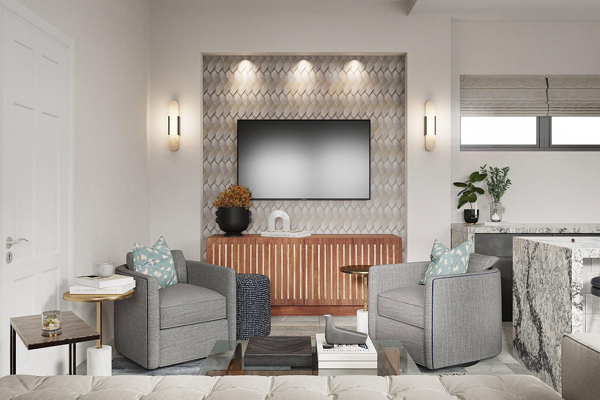 Renderizado de Estilo de Diseño Contemporáneo con Toques de Color