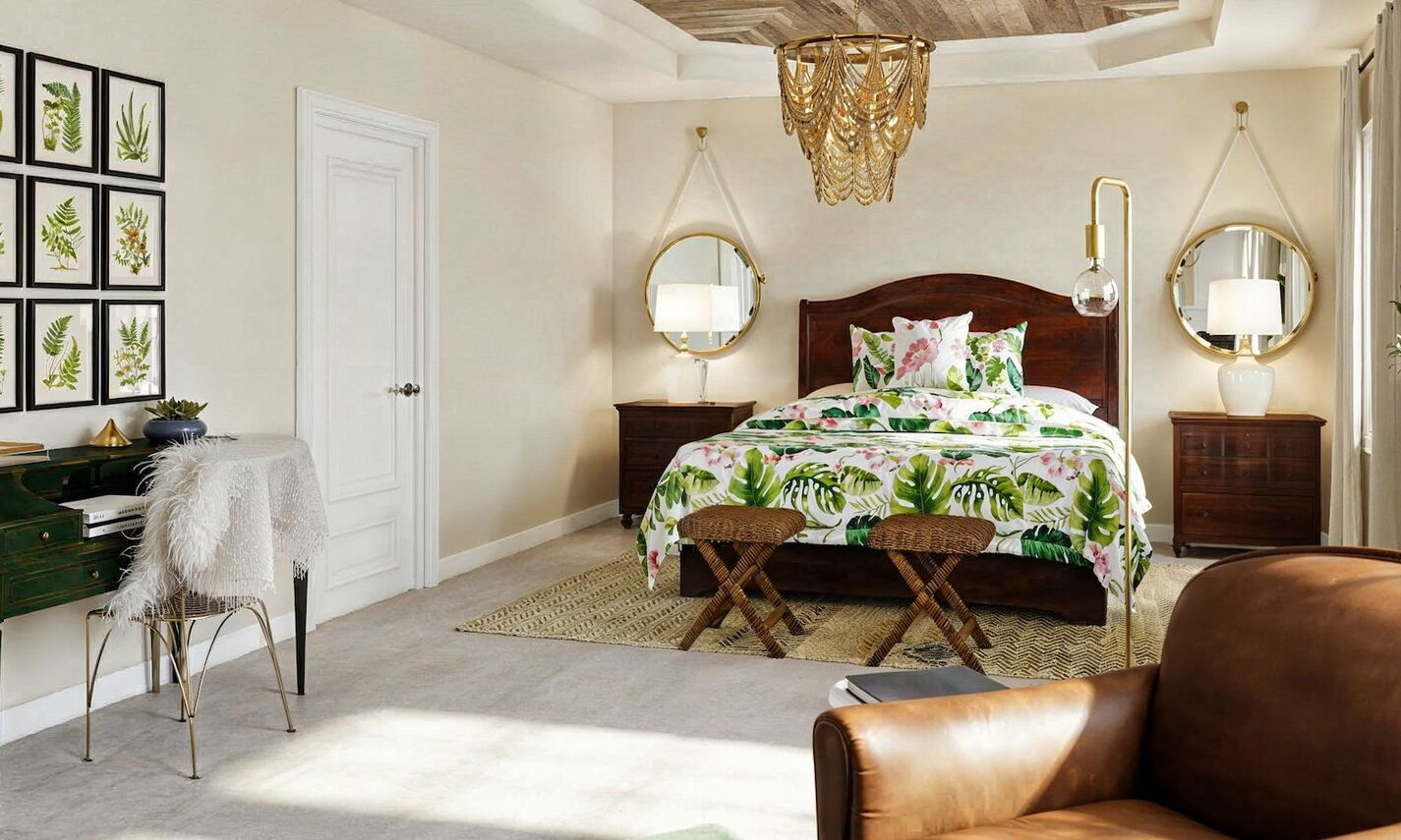 Transitional and Tropical Style Master Bedroom by top Richmond interior designers