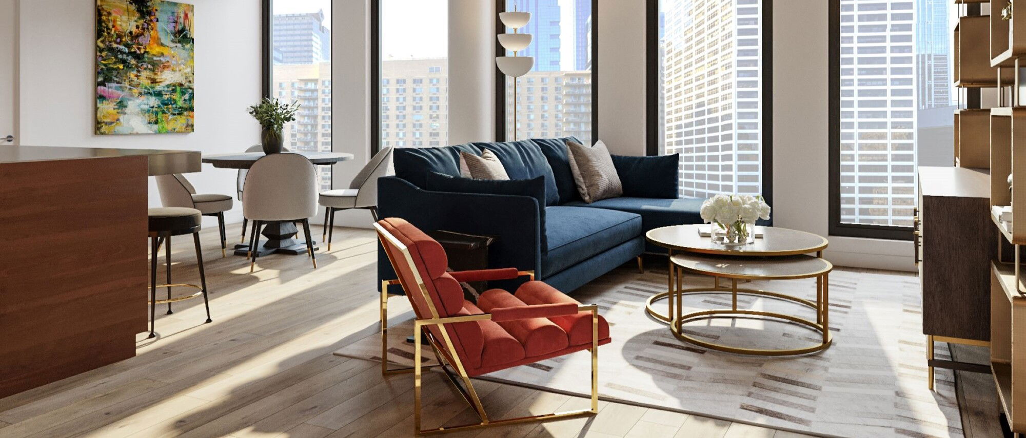 Diseño de interiores de apartamento contemporáneo en NYC - Renderizado después
