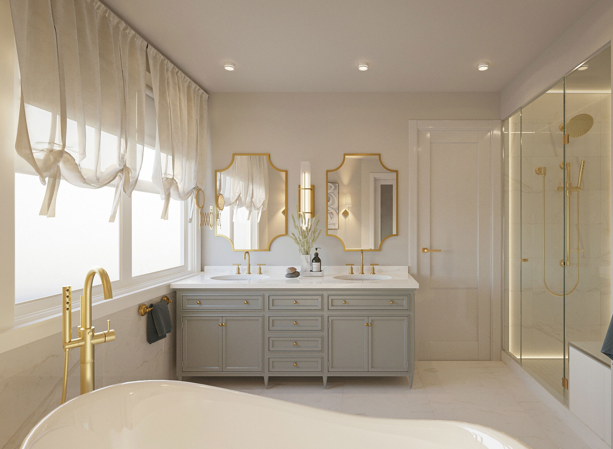Transitional Master Bathroom Renovation Rendering thumb