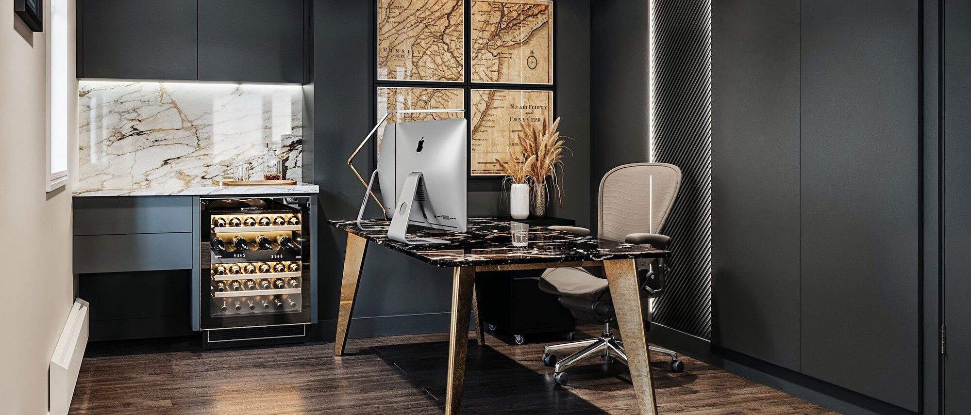 Luxe Masculine Glam Home Office by affordable Allentown interior designers