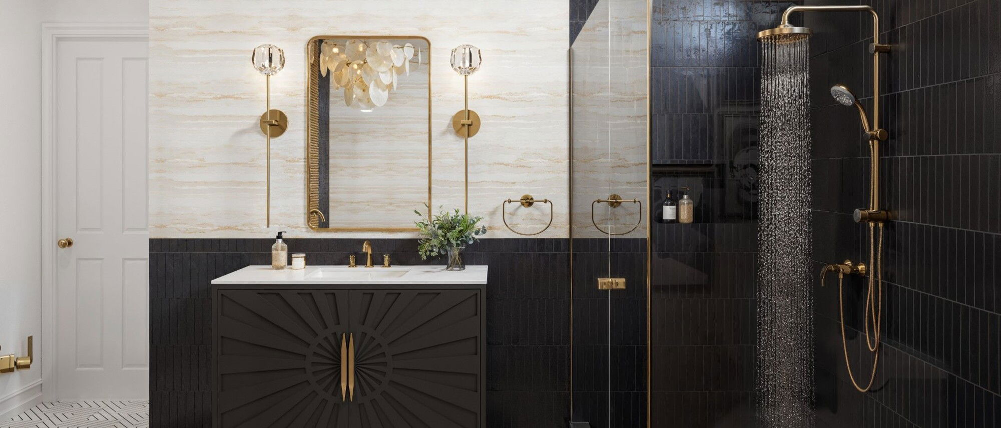 Diseño de baño en polvo fresco y cómodo - Renderizado después