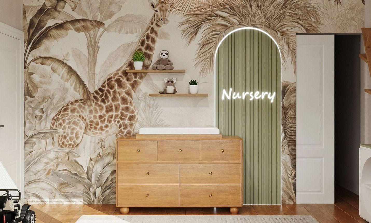 Diseño de guardería de tema safari en el bosque por diseñadores de interiores en Murfreesboro, Tennessee