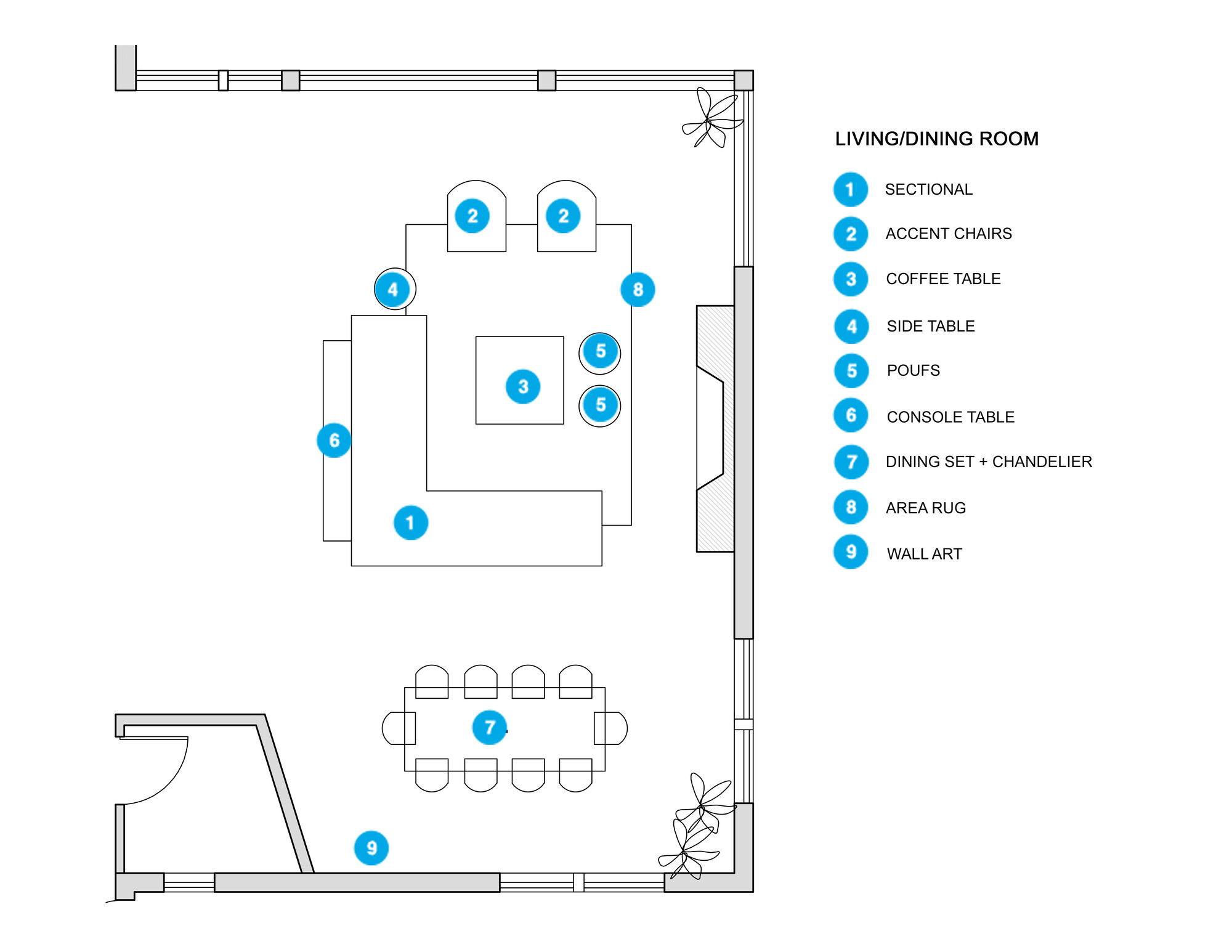 Online Designer Combined Living/Dining Floorplan