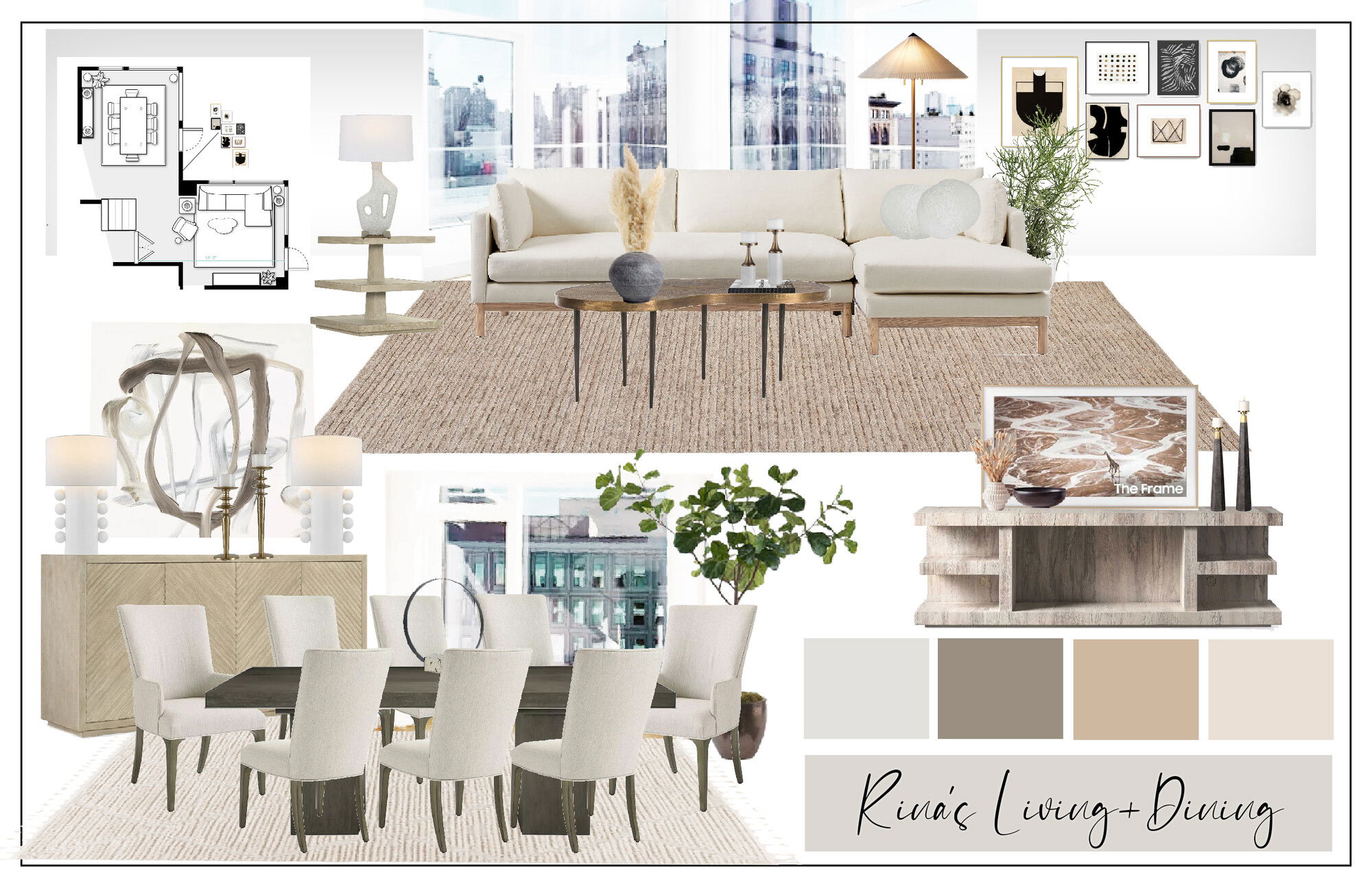Ideas de Diseño de Interiores Combinadas de Sala-Comedor del Diseñador en Línea