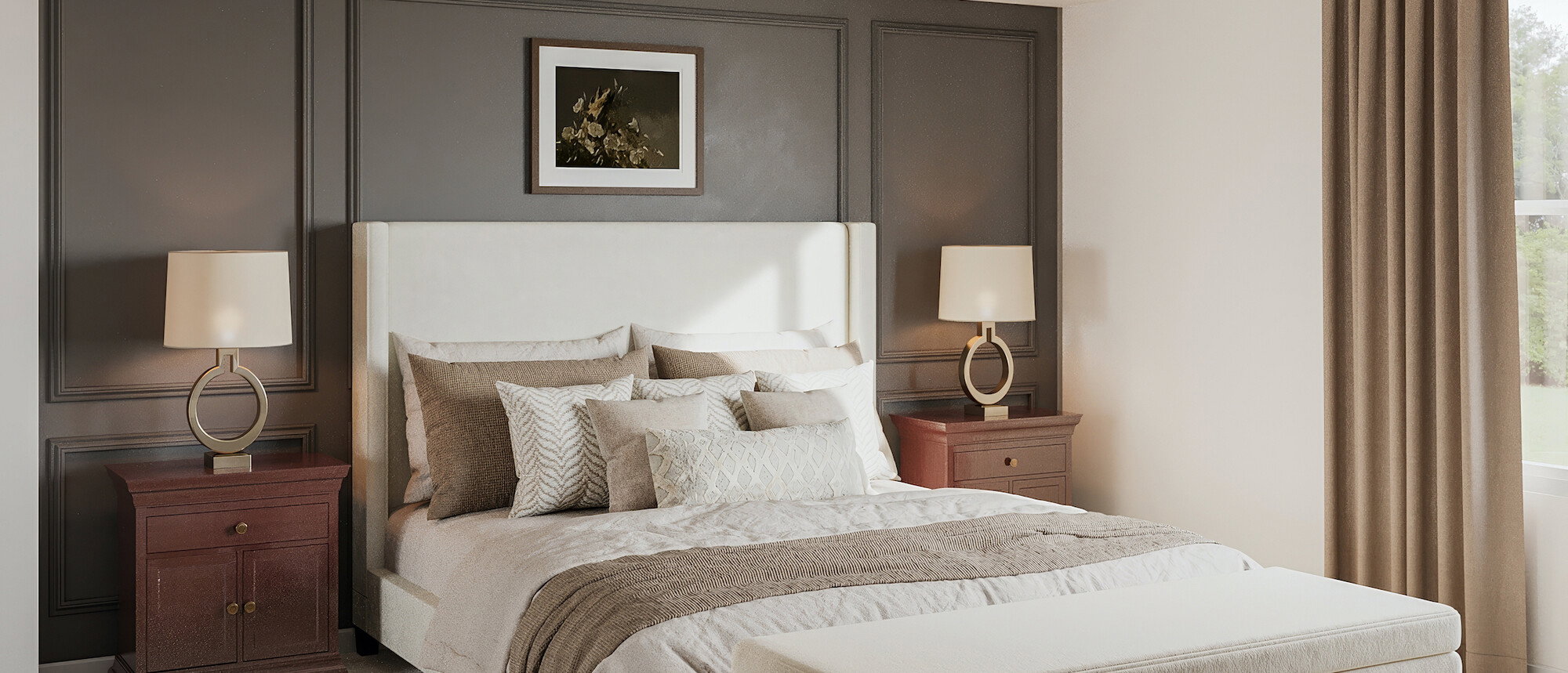 Elegant & Modern Master Bedroom Renovation by affordable Corona interior designers