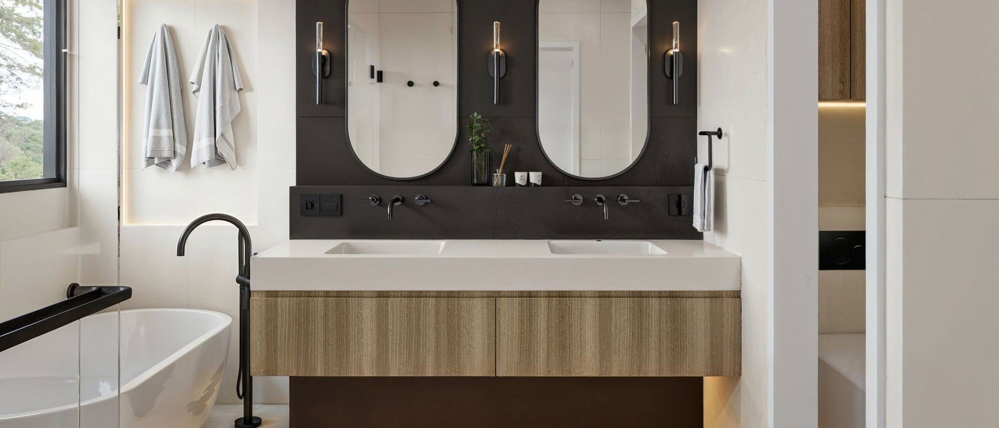 Modern Luxe Bathroom Design with Dark Accents- After Rendering