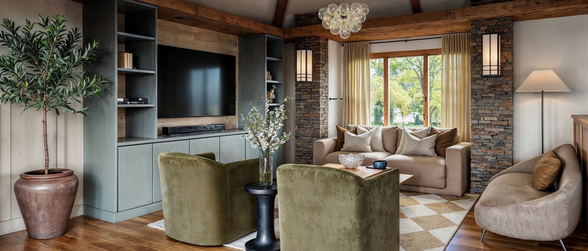 Modern Rustic Living Room Design- After Rendering