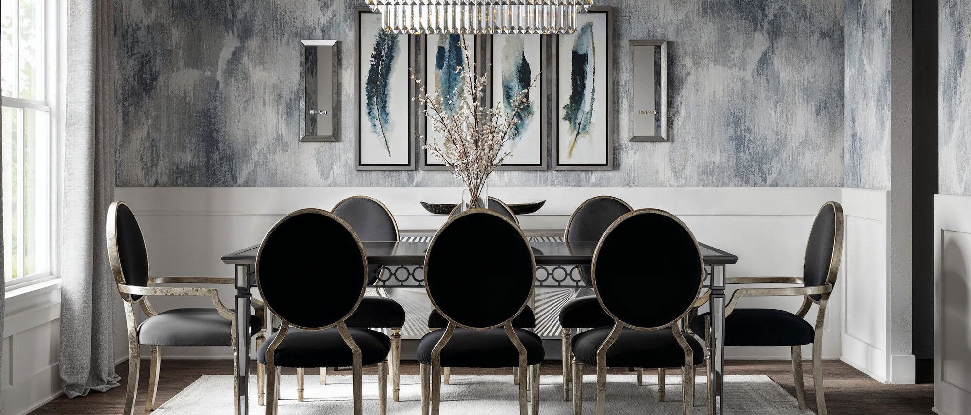 Glamorous Silver & Blue Home Design  by top Macon interior designers