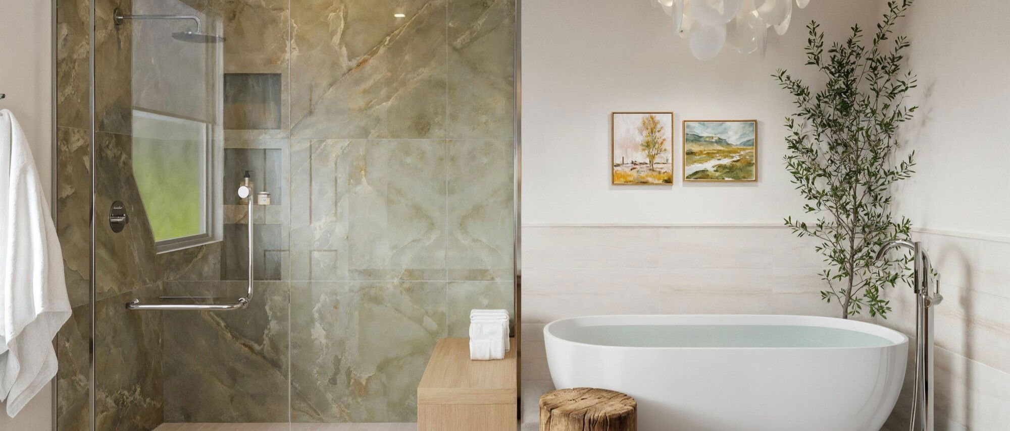 Diseño de baño fresco, neutral y cómodo - Renderizado después