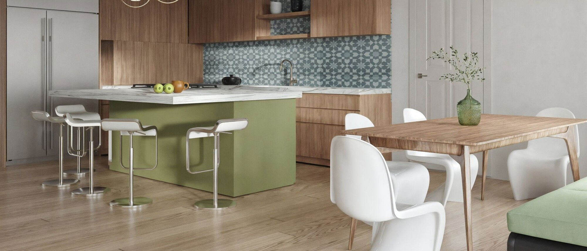 Sleek & Minimalistic Home Office & Kitchen Remodel- After Rendering