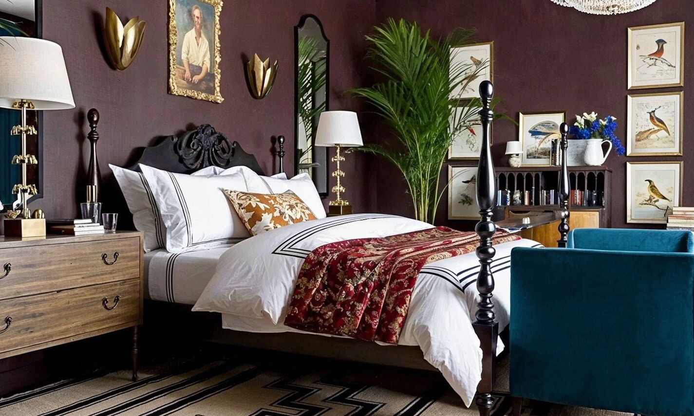 Vintage Bedroom Design with Eclectic Decor by interior designers in Lake Forest, Illinois