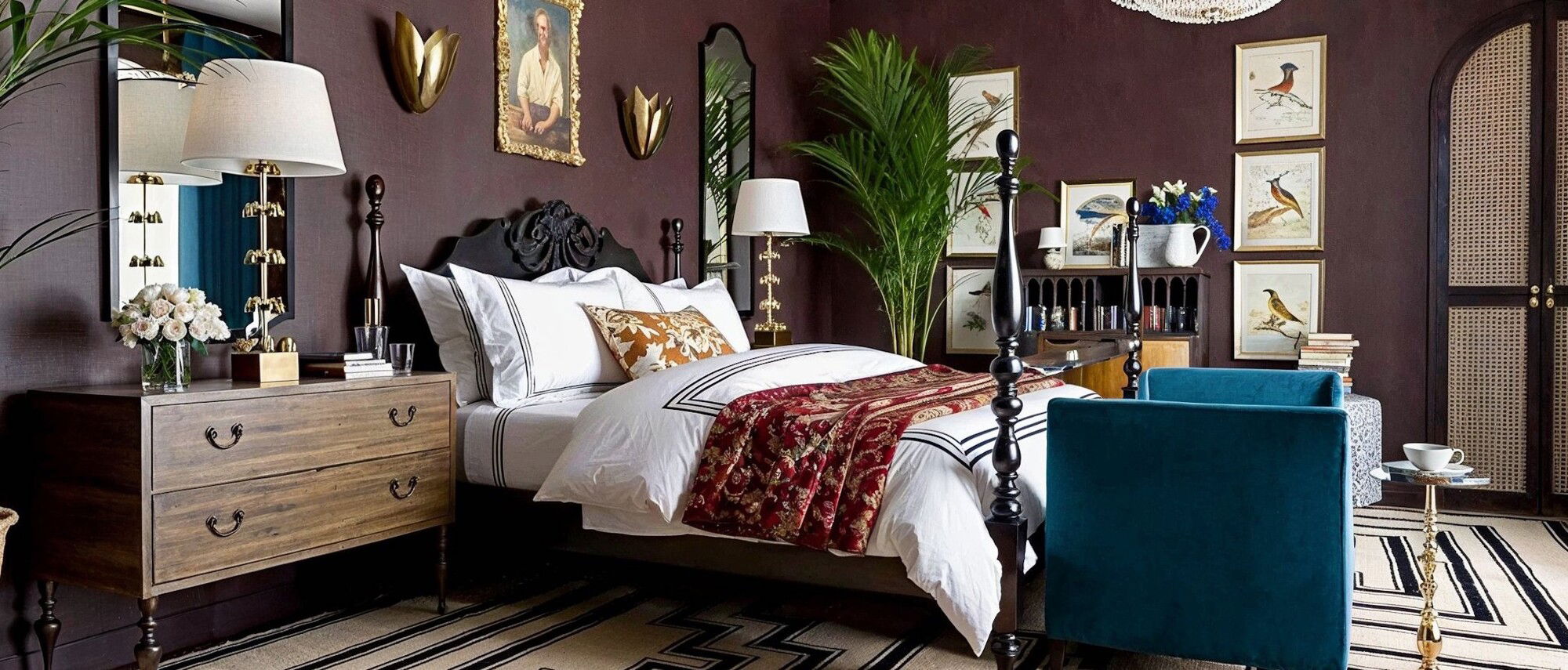 Vintage Bedroom Design with Eclectic Decor by interior designers in Lake Forest, Illinois