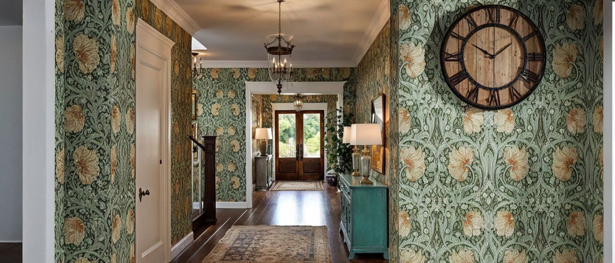 Feminine Green Eclectic Hallway Interior Design- After Rendering