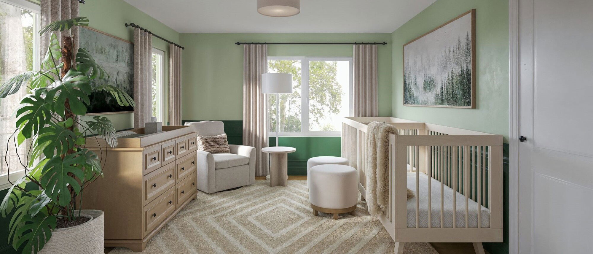 Adorable Green Twins Nursery Design- After Rendering