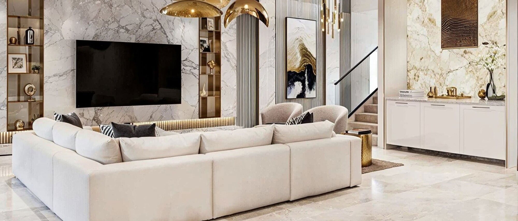 Combined Modern Luxury Living and Dining Room by affordable Miami interior designers