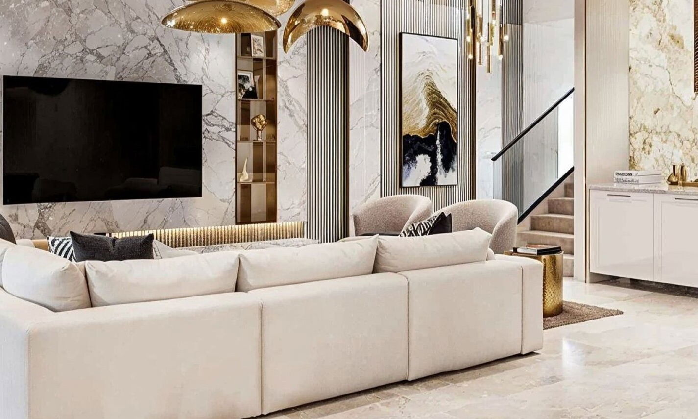 Combined Modern Luxury Living and Dining Room by affordable Port St. Lucie interior designers