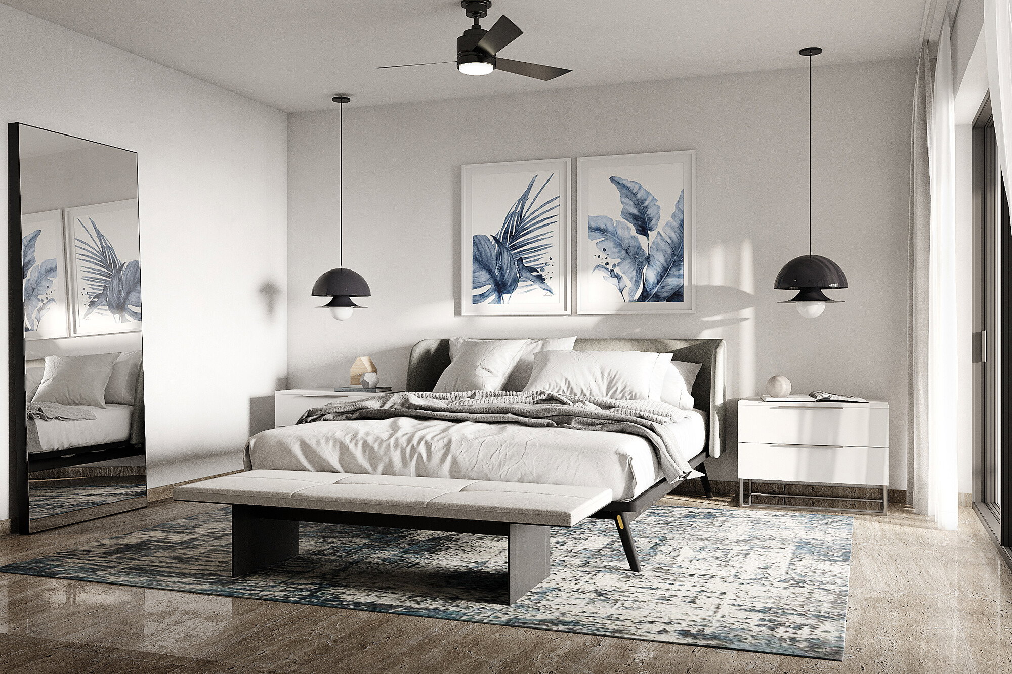 Diseño de interiores elegante con detalles en azul