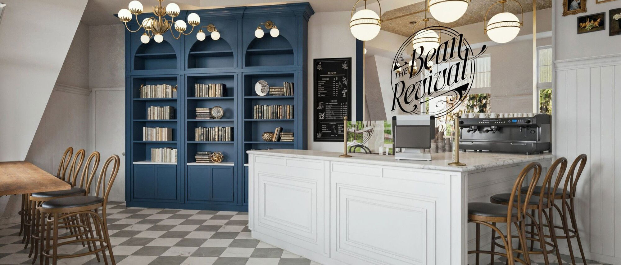 Vintage-Inspired Chic Coffee Shop/Book Store Design- After Rendering