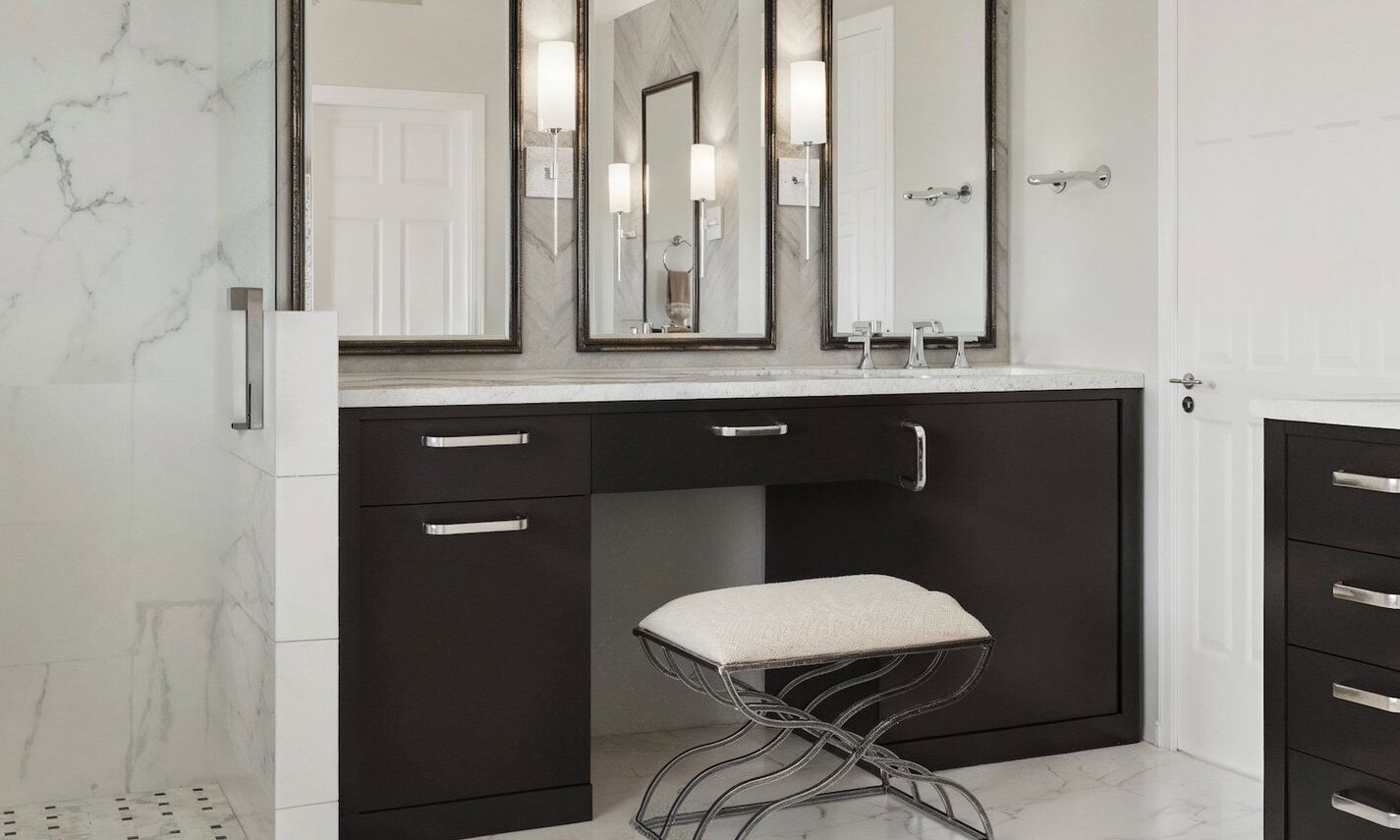 Transitional Black & White Bathroom Remodel by affordable Macon interior designers