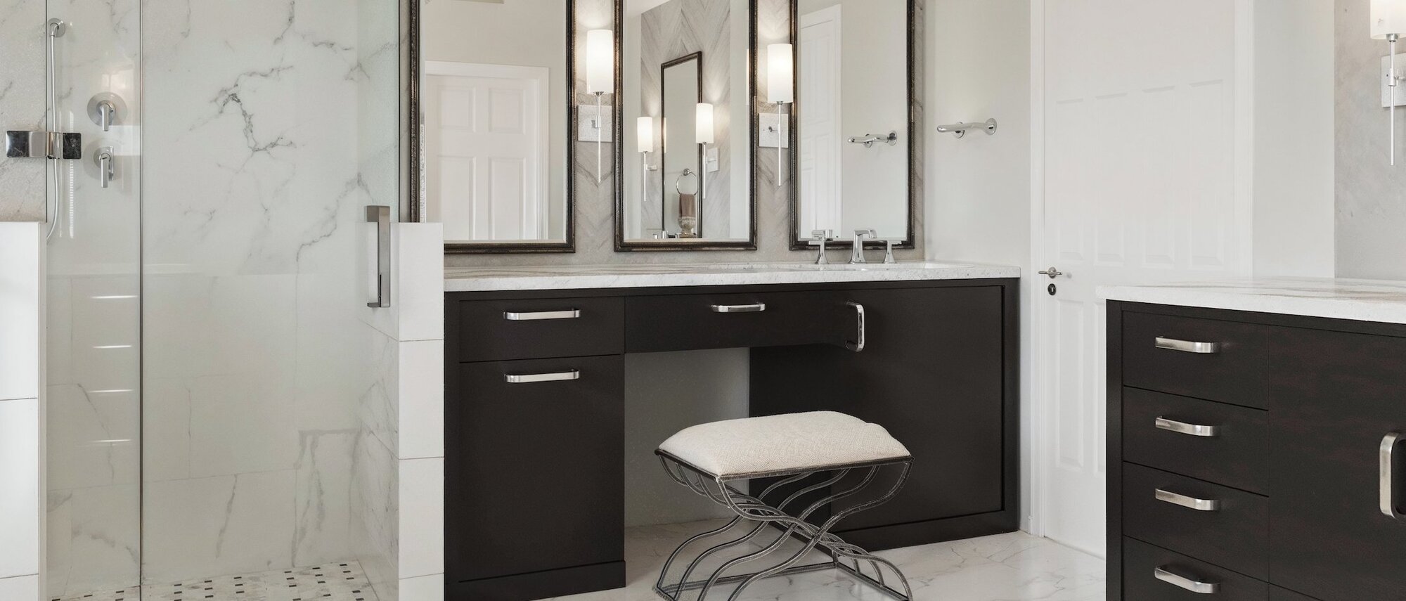 Transitional Black & White Bathroom Remodel by affordable Sandy Springs interior designers
