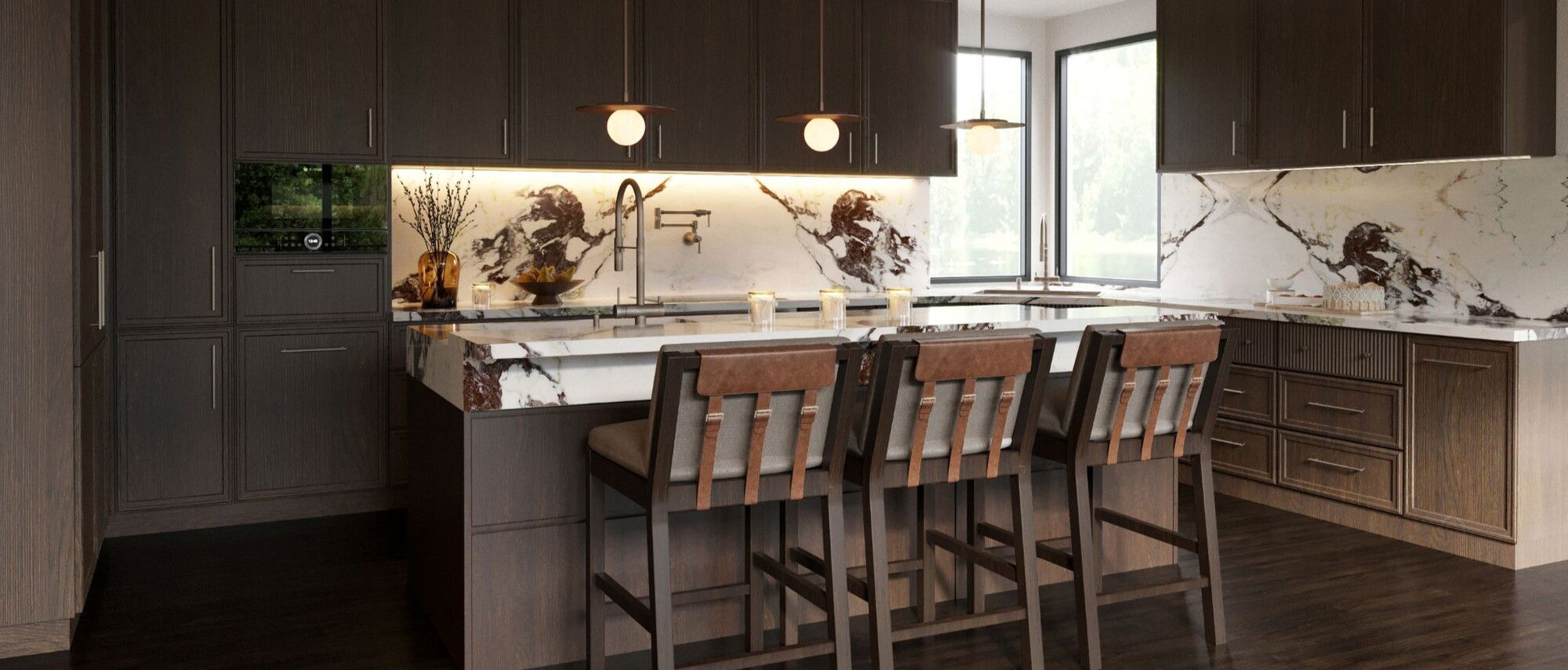 Warm Minimalist Marble Kitchen Renovation by top Atlanta interior designers