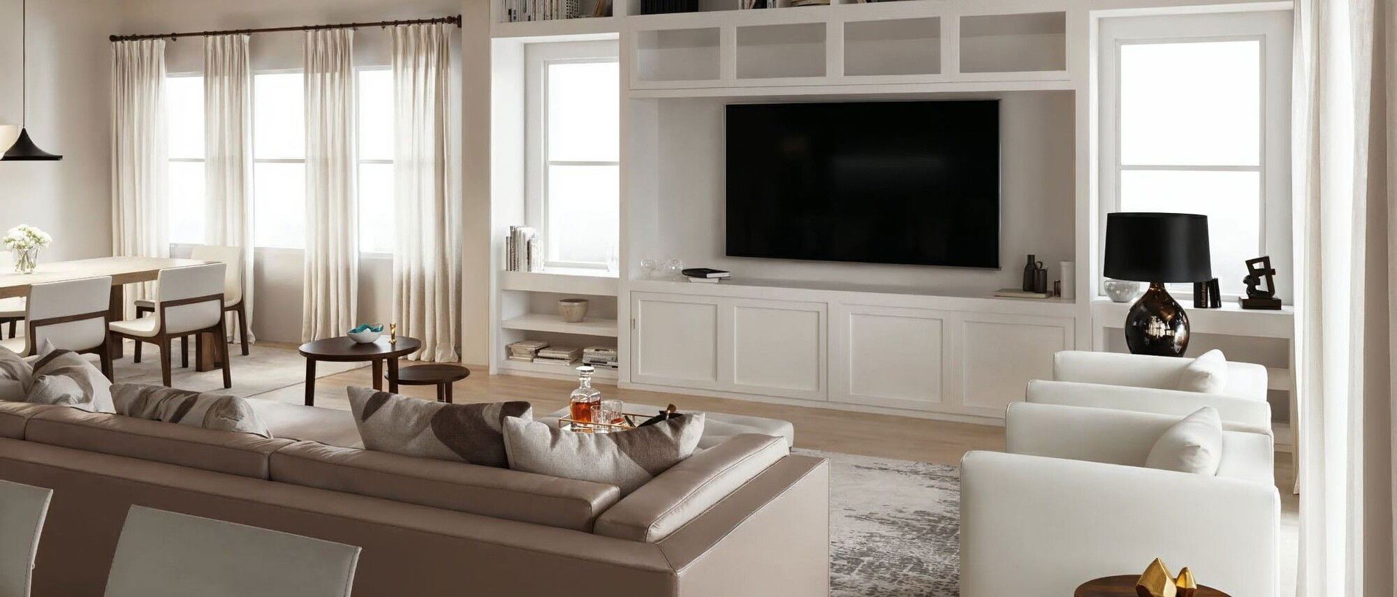 White and Neutral Living Room Design- After Rendering