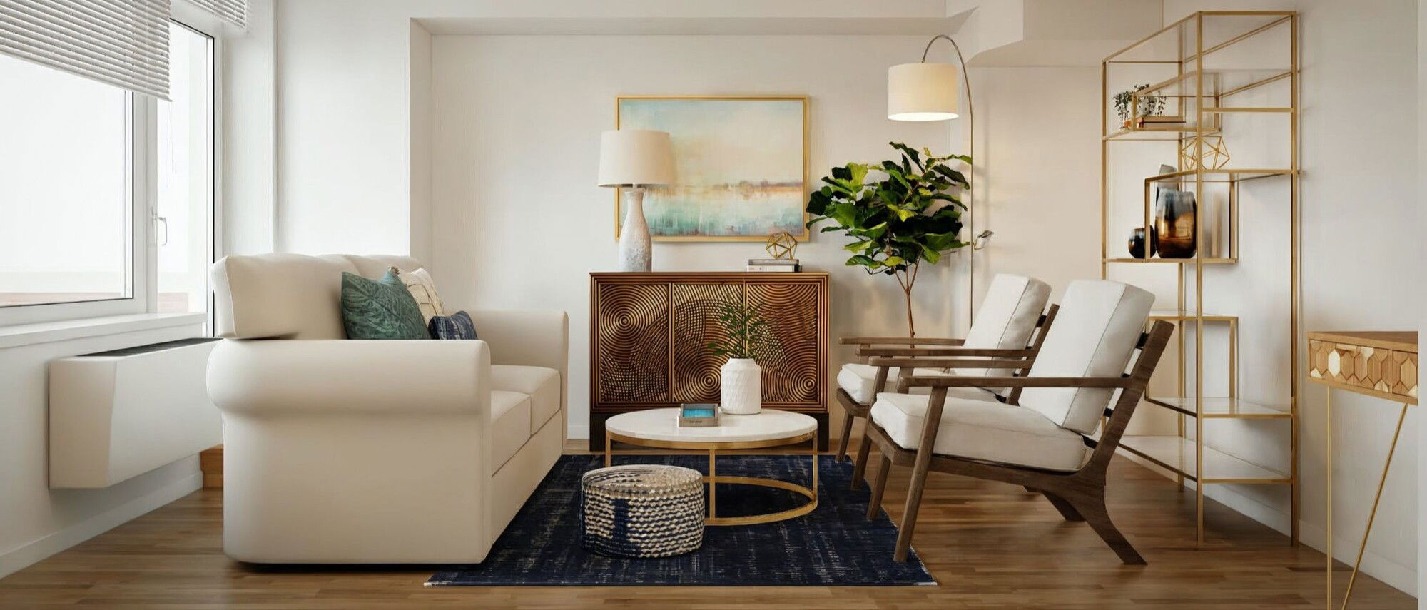Sala y dormitorio eclécticos y elegantes - Foto después de la representación