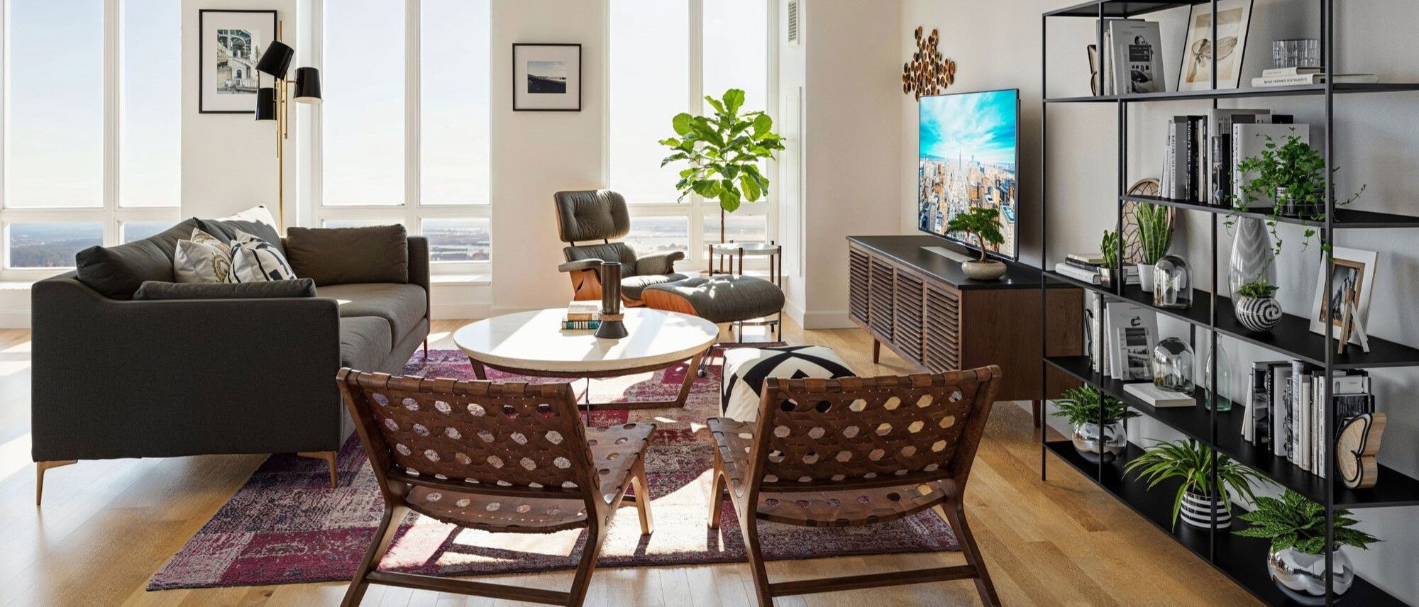 Warm Contemporary Open Concept Living & Dining by interior designers in Providence, Rhode Island