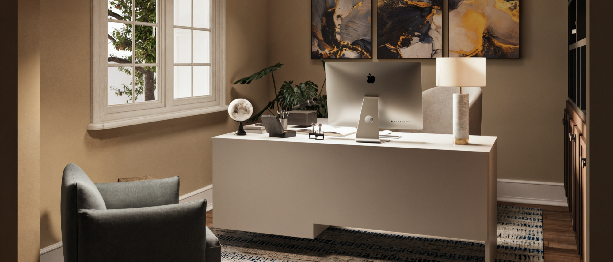 Sleek & Contemporary Home Office Transformation- After Rendering