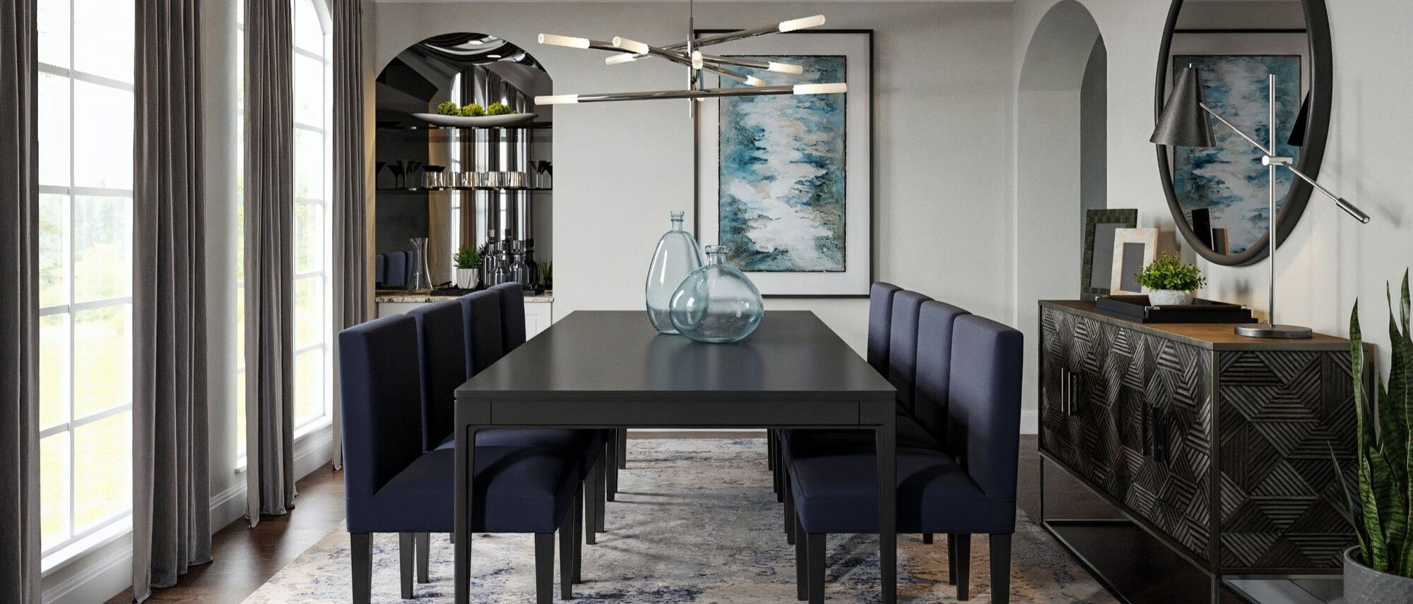 Glam and Modern Abstract Dining Room- After Rendering