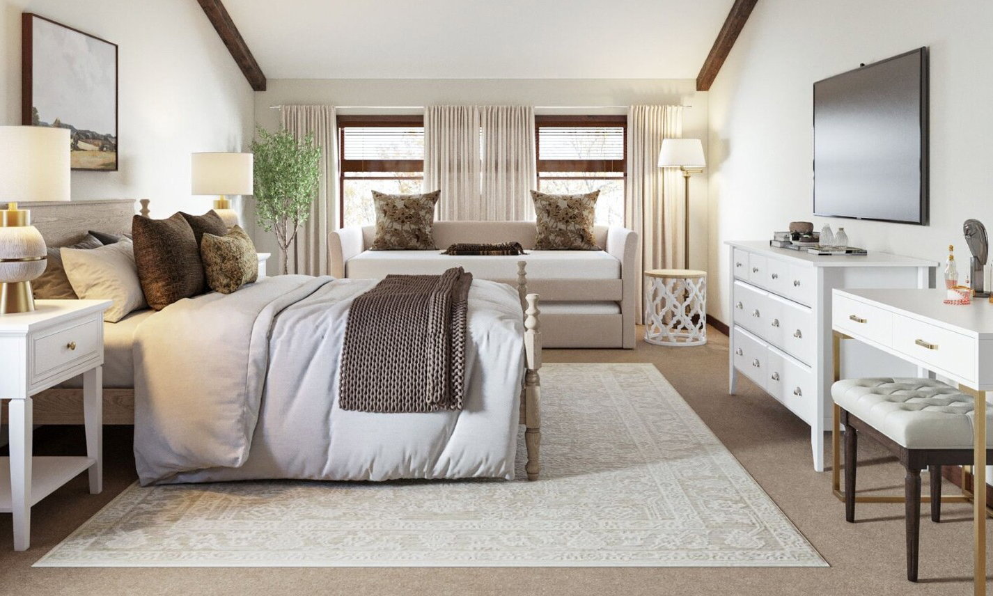 Sophisticated & Cozy Lake House Bedroom Design