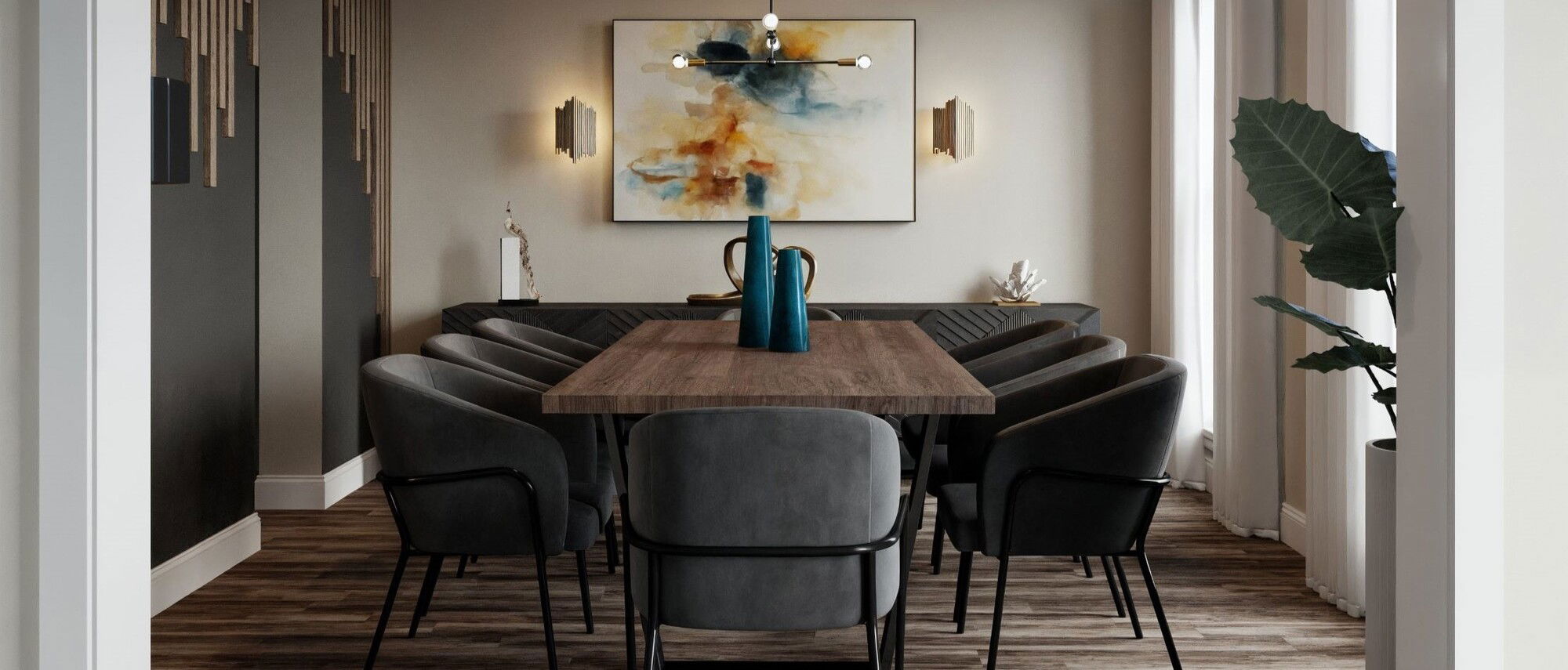 Comedor de Madera Moderna Contemporánea - Renderizado Después