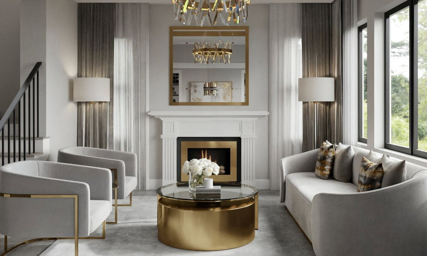 Modern Glam Living Room and Dining Room by affordable Fontana interior designers