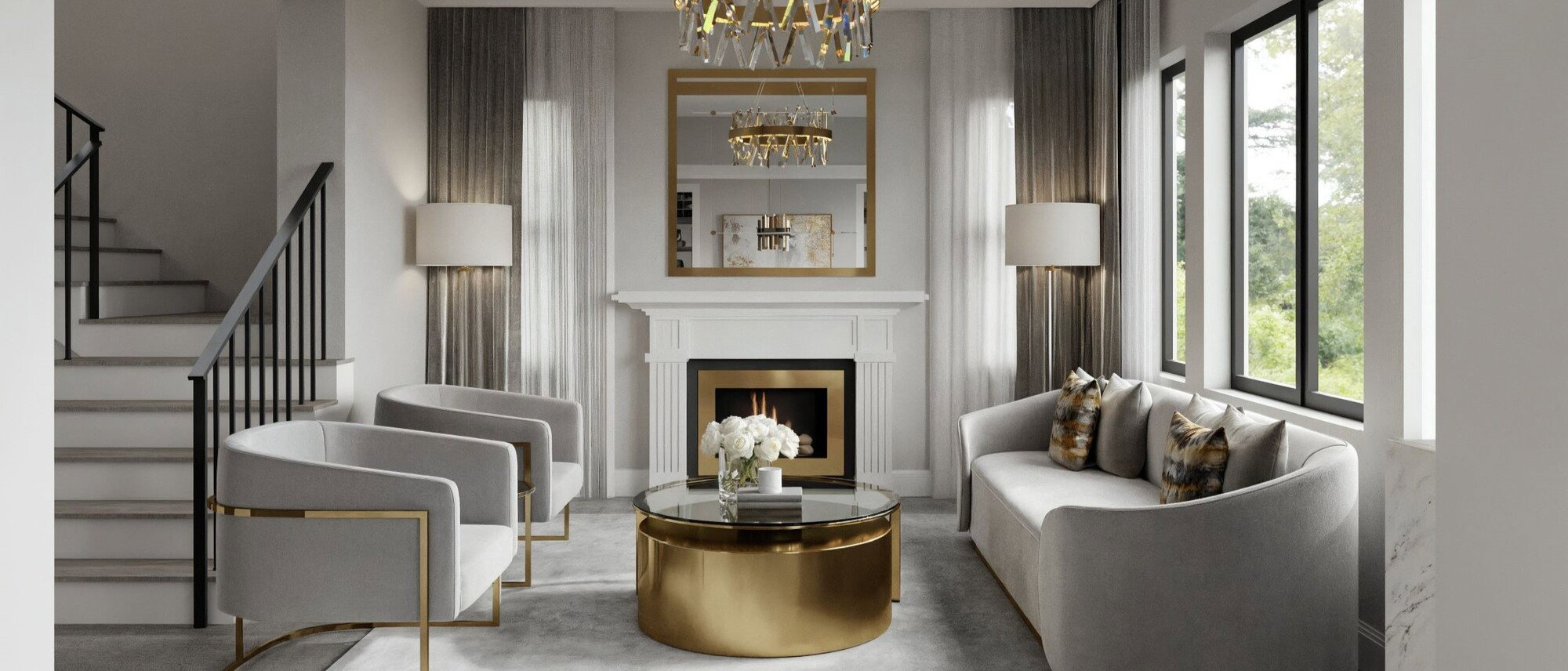 Modern Glam Living Room and Dining Room by top Costa Mesa interior designers