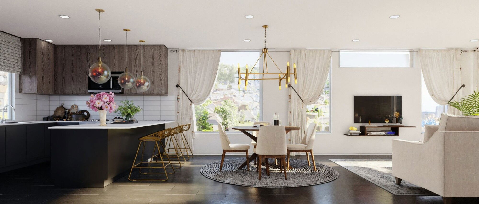 Diseño de Sala de Estar y Comedor Moderno Boho - Render Después