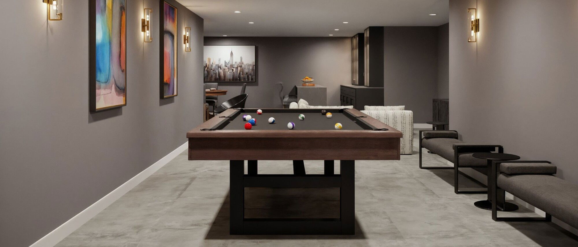 Diseño Creativo del Sótano de la Casa Familiar - Renderizado Después