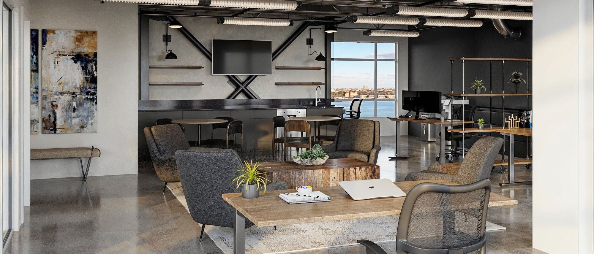 Masculine Open Concept Law Office by top Seattle interior designers