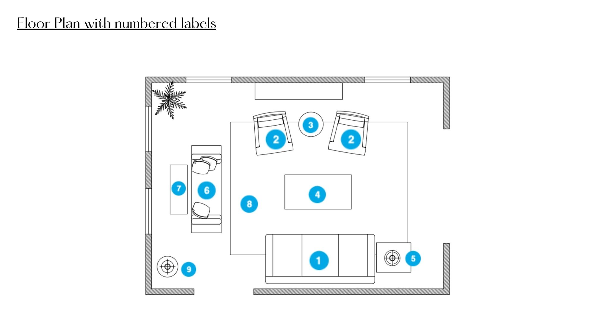 Plano de planta de sala de estar en línea