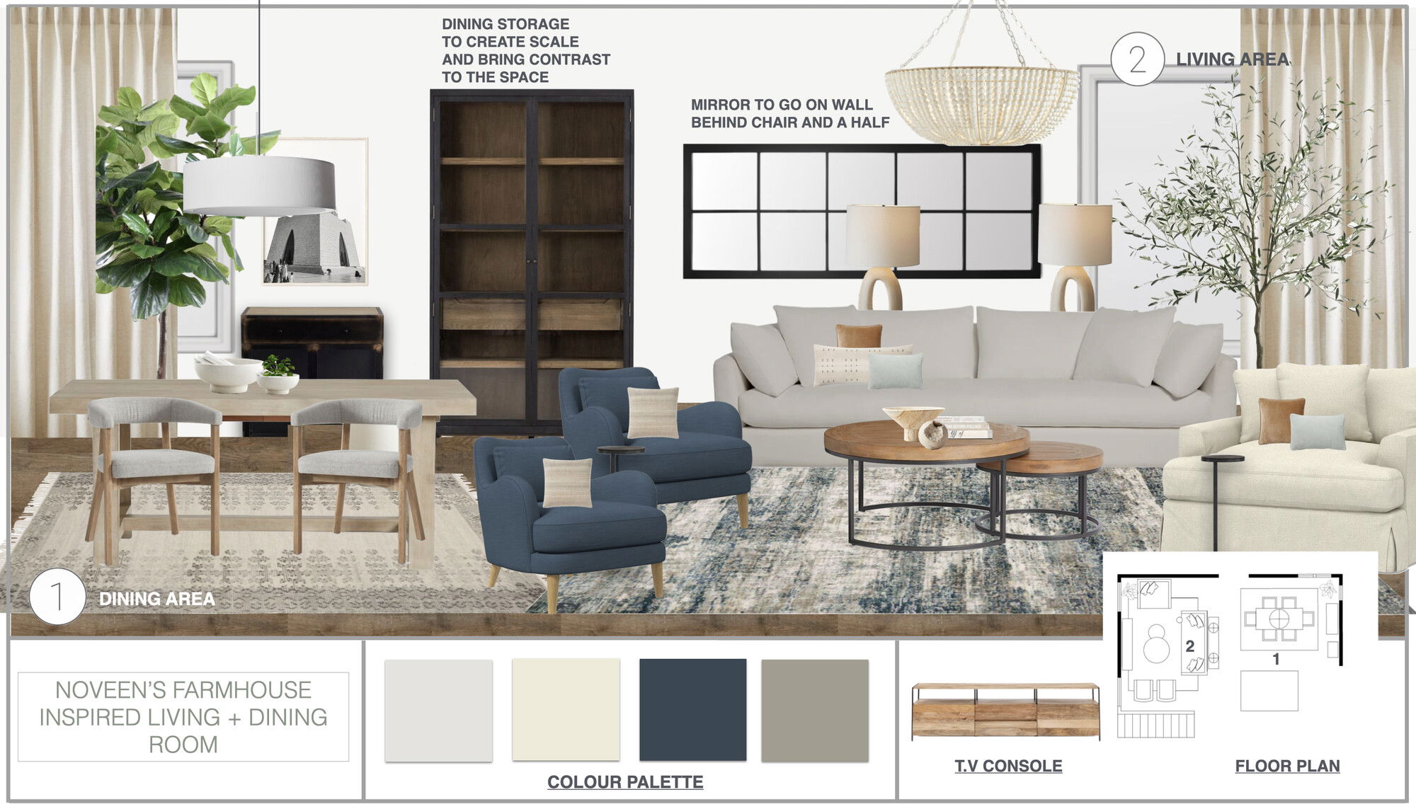 Ideas de Diseño de Interiores Combinadas de Sala-Comedor del Diseñador en Línea