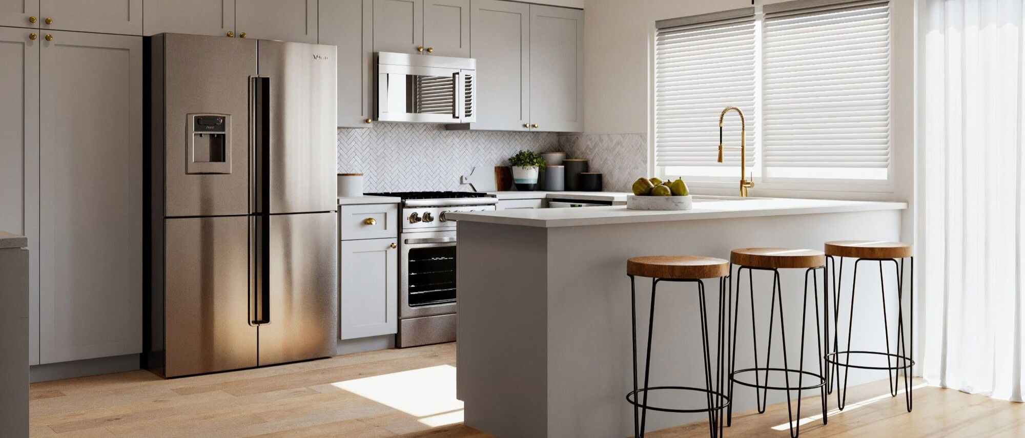 Remodelación de cocina transicional con techo abovedado - Render después