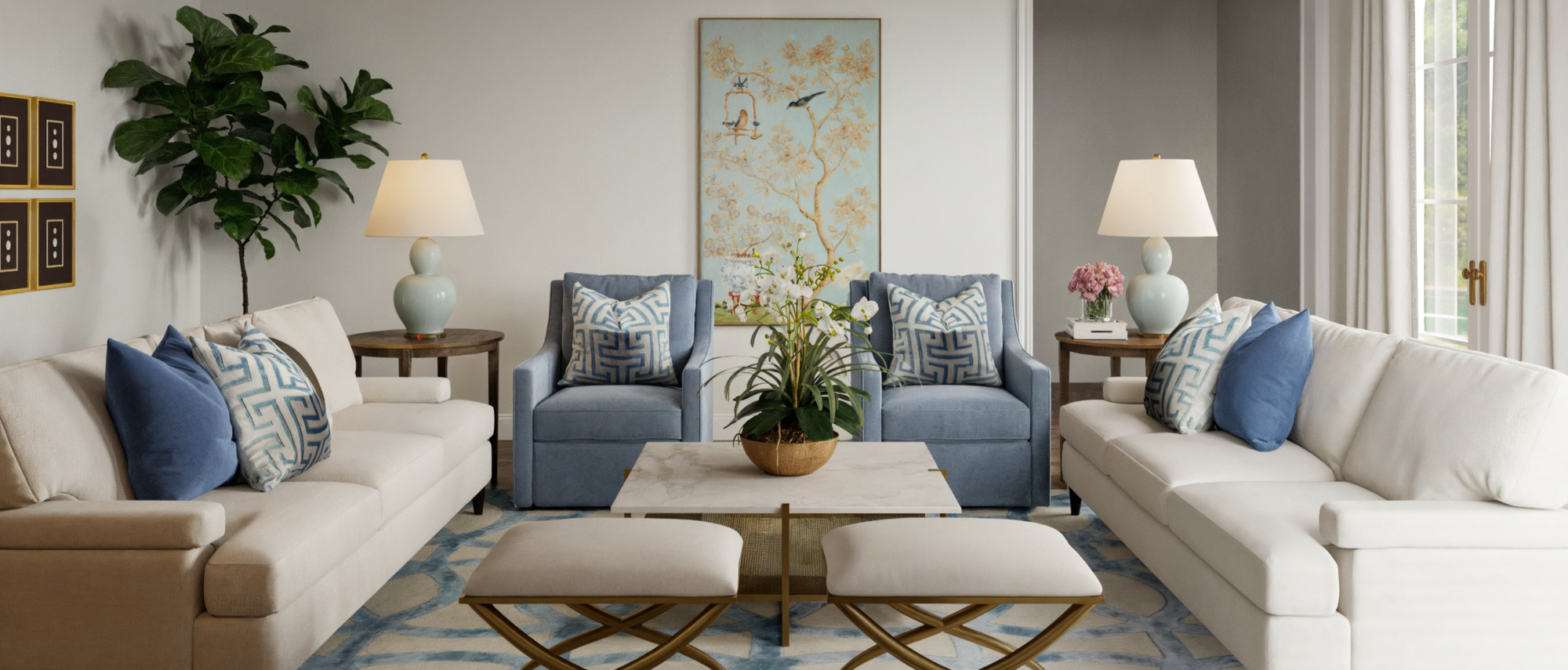 Remodelación Clásica y Tranquila de Sala de Estar y Comedor por diseñadores de interiores en Huntsville, Alabama