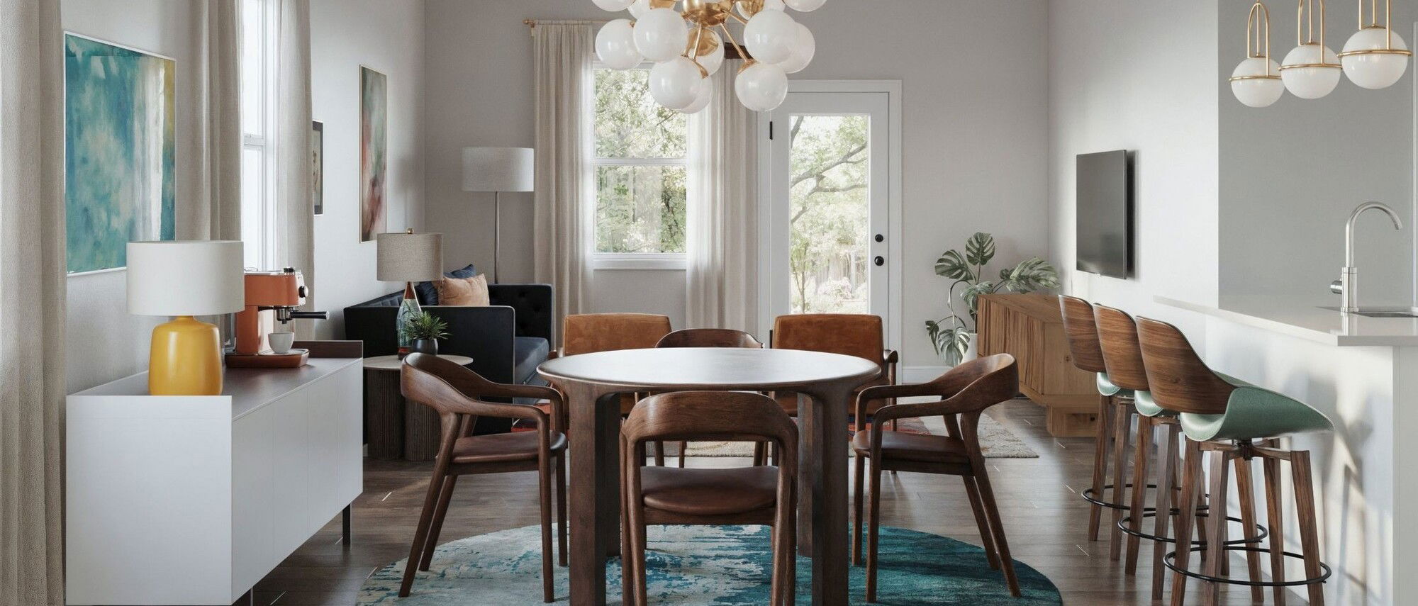 Modern Elegant Combined Living & Dining Design- After Rendering