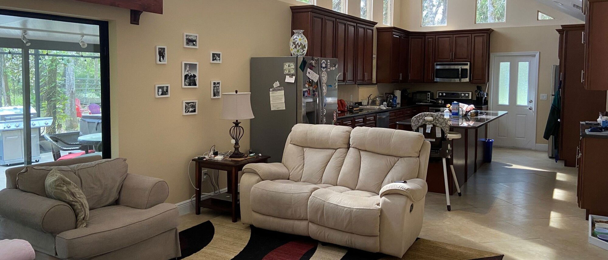 Transitional Vaulted Living Room & Kitchen Design- Before Photo