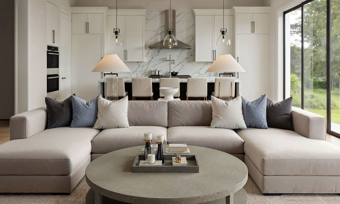 Contemporary Open Concept Living Room & Kitchen by affordable Richmond interior designers
